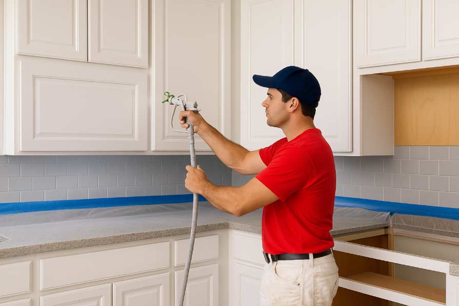 cabinet refinishing Richmond VA Close-up of freshly refinished kitchen cabinets with glossy finish